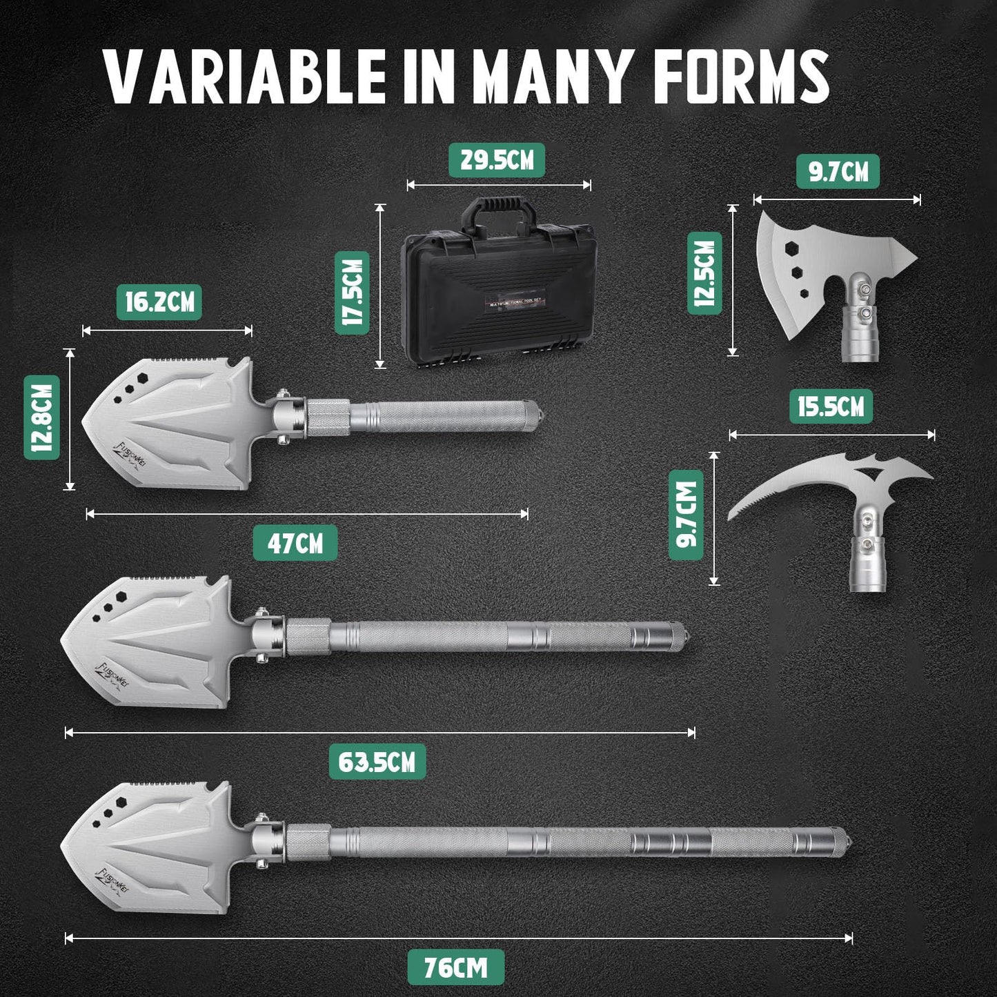 FUSIONKEI Folding Shovel 18 in 1 Multifunctional Camping Shovel Outdoor Spade Field Spade with Axe and Pickaxe for Offroad Survival Hiking Garden