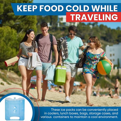 Sport Temp Reusable Large Ice Pack (4 Pack) Long Lasting - Perfect for Keeping Food Or Beverages Cold, Coolers, Camping, Beach Coolers, Hiking & More, Clear Blue