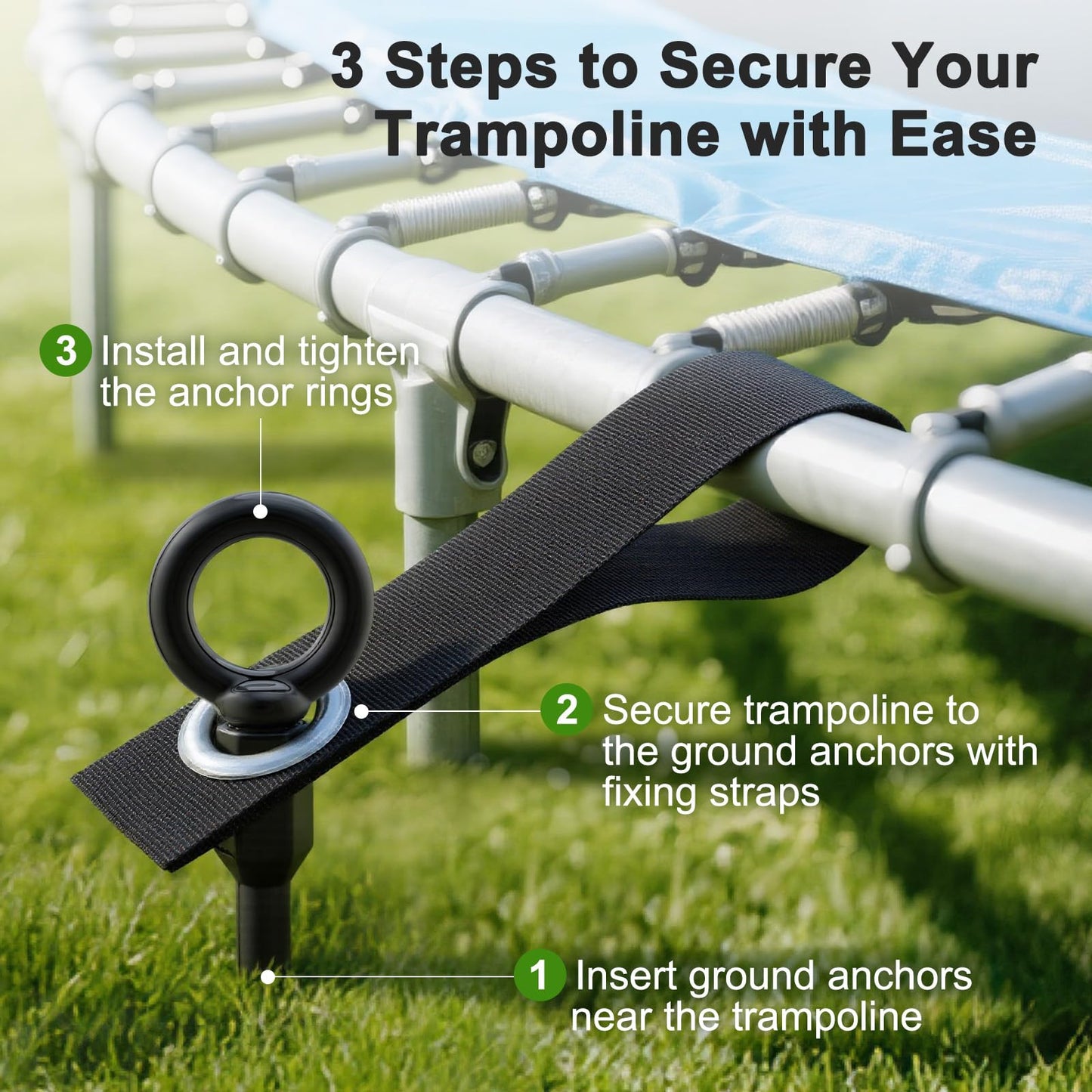 Housolution 18" Trampoline Stakes, 4 Pack Heavy Duty Ground Anchors with Safety Belts, Trampoline Accessories Resist High Wind, Ground Stakes for Camping Tents, Trampolines, Canopies, Swing Set, Shed