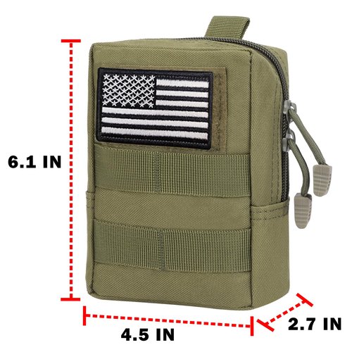 Phoking 2 Pack Tactical Molle Pouch Compact Water-Resistant EDC Organizer Pouch Bag Mini Military Utility Pouch Belt Waist Pouches with Flag Patch for Outdoor