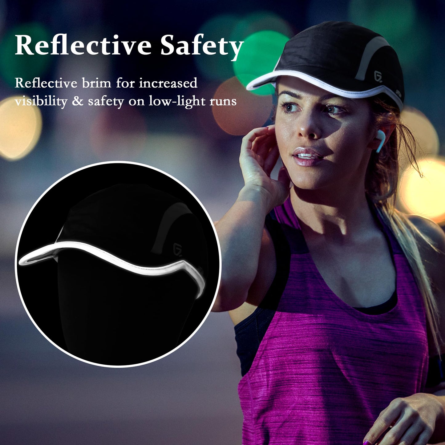 GADIEMKENSD 2 Pack Foldable Sports Sun Hat Men Women UV Protection Baseball Cap Reflective Runner Hat Quick Drying Summer Hiking Hat Black Army Green