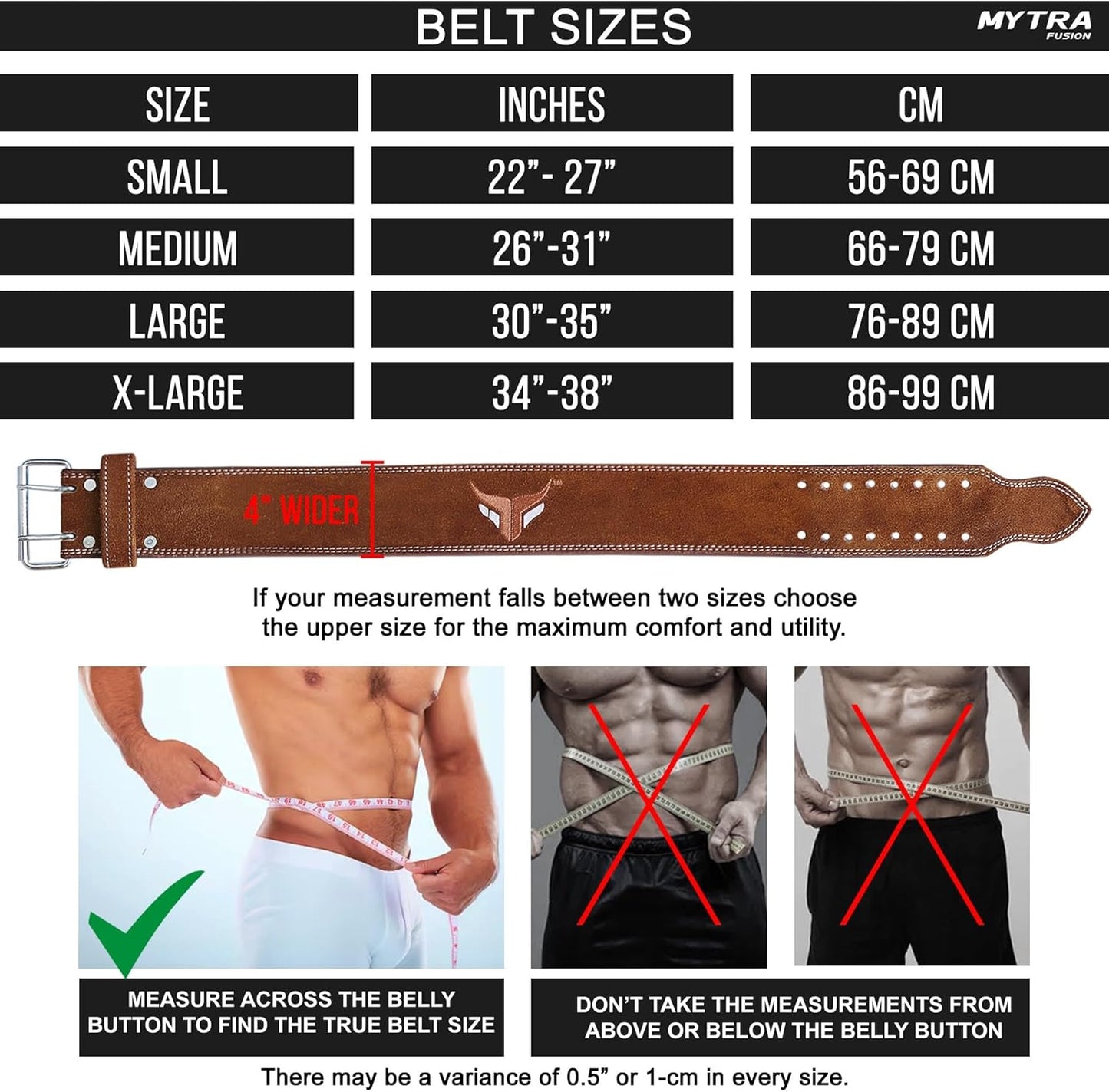 Mytra Fusion Weight Lifting Belt Double Prong Buckle Power Lifting Belt Leather Weightlifting Belt for Training Gym Workout