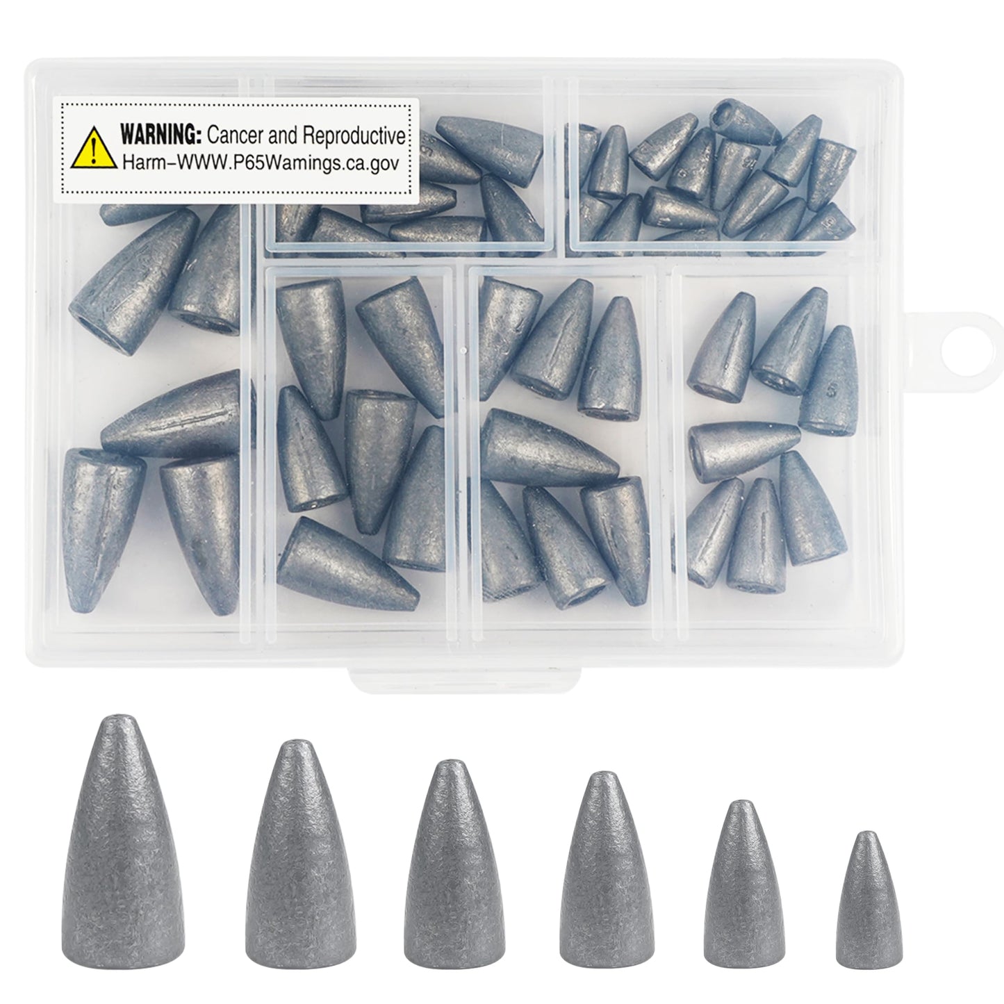 JOGFFDE 50pcs Bullet Fishing Weights Sinker Kit Worm Weights Slip Fishing Sinkers Sliding Weights for Bass Fishing Texas Rigs Freshwater Saltwater Fishing Tackle, Assorted, Unpainted