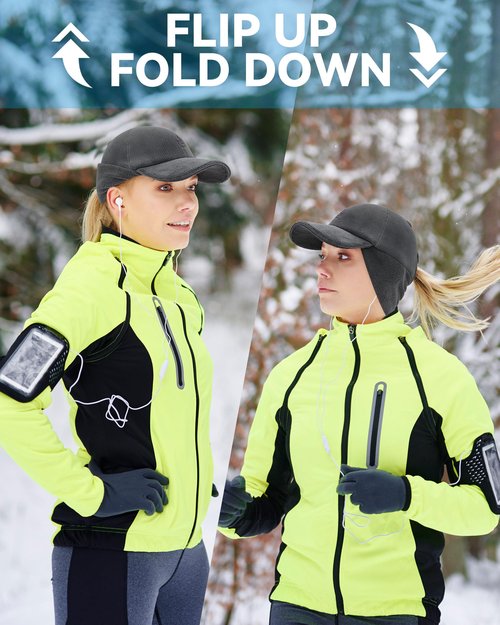 Gisdanchz Winter Running Gear for Women, Cold Weather Running Hat with Ponytail Hole Winter Ponytail Hat with Ear Flaps for Women Ladies Reflective Accessories Baseball, Black S/M