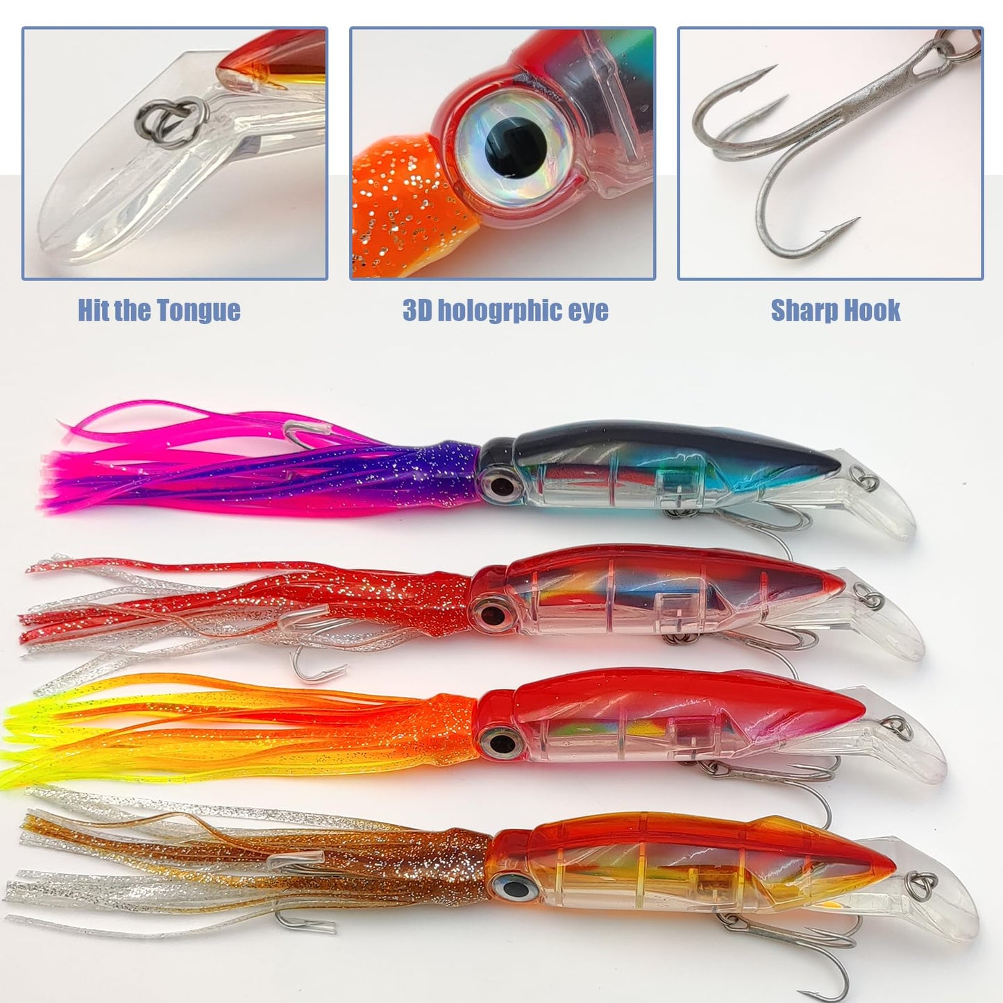 Fishing Lures Saltwater Large Simulation Squid Swimbait Topwater Lure Built in Lead Blocks Plastic Fishing Bait with Hooks Slow Sinking Bass Lure for Bass Trout Crappie
