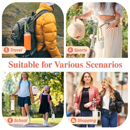 Lingdeer Water Bottle Handle with Lip Balm Holder, Macrame Flowers Water Bottle Sling Holder Lanyard, Carrier with Strap, Fits Most 8-40oz, Compatible with Stanley Cup Accessories