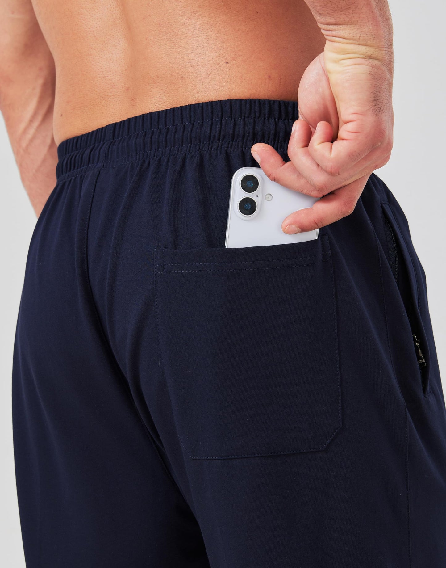 Rancoto Mens Cotton Shorts Sweat Athletic Shorts for Men, Lounge, Gym, Yoga, Workout with Zipper Pockets Navy L