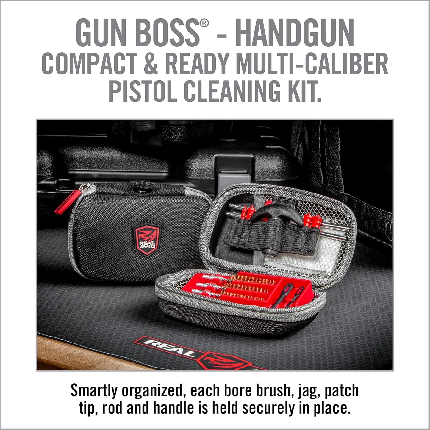 Real Avid 13-Piece Handgun Cleaning Kit - All-in-One Pistol Cleaner with Rod, Brushes & Patches