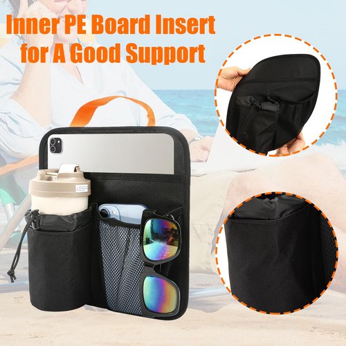 EHRGK Beach Chair Cup Holder,Beach Cup Holders,Camping Chair Side Organizer Armrest Storage Bag Side Pocket Bag,Hanging Chair Attachment Camping Beach Accessories for Phone Water Bottle Sunglasses