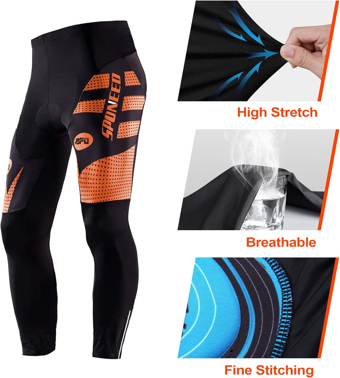 sponeed Men's Bicycle Pants 4D Padded Road Cycling Tights Leggings Outdoor Cyclist Riding Bike Wear