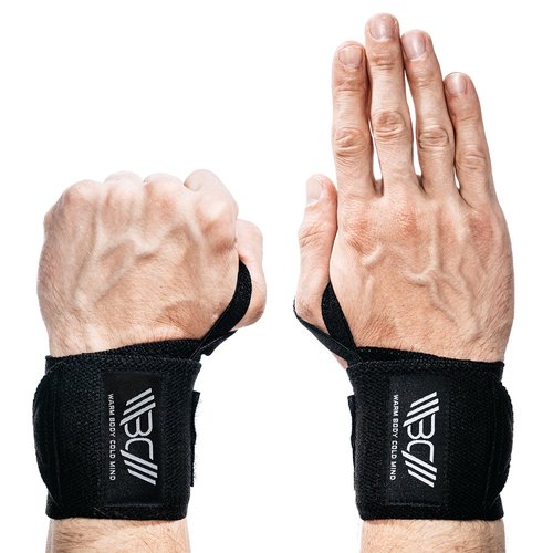 WARM BODY COLD MIND - Weightlifting Wrist Wraps for Cross Training, Powerlifting, Deadlift, Gym, Workout, Exercises & Fitness, Premium, Heavy-Duty Wrist Support, Thumb Loop (12" Black)