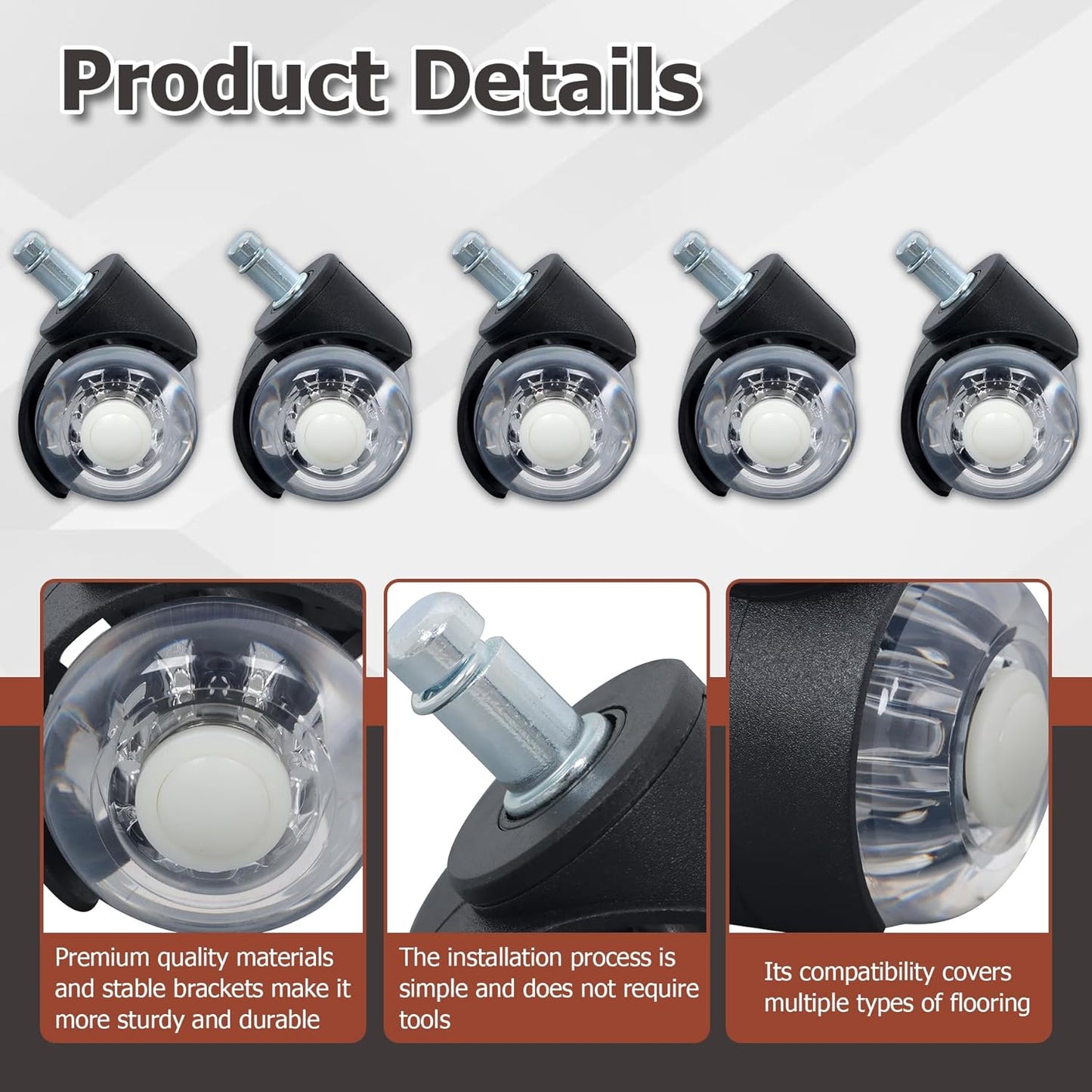 5 Office Chairs with 2-Inch 360 ° Swivel Rubber Wheels