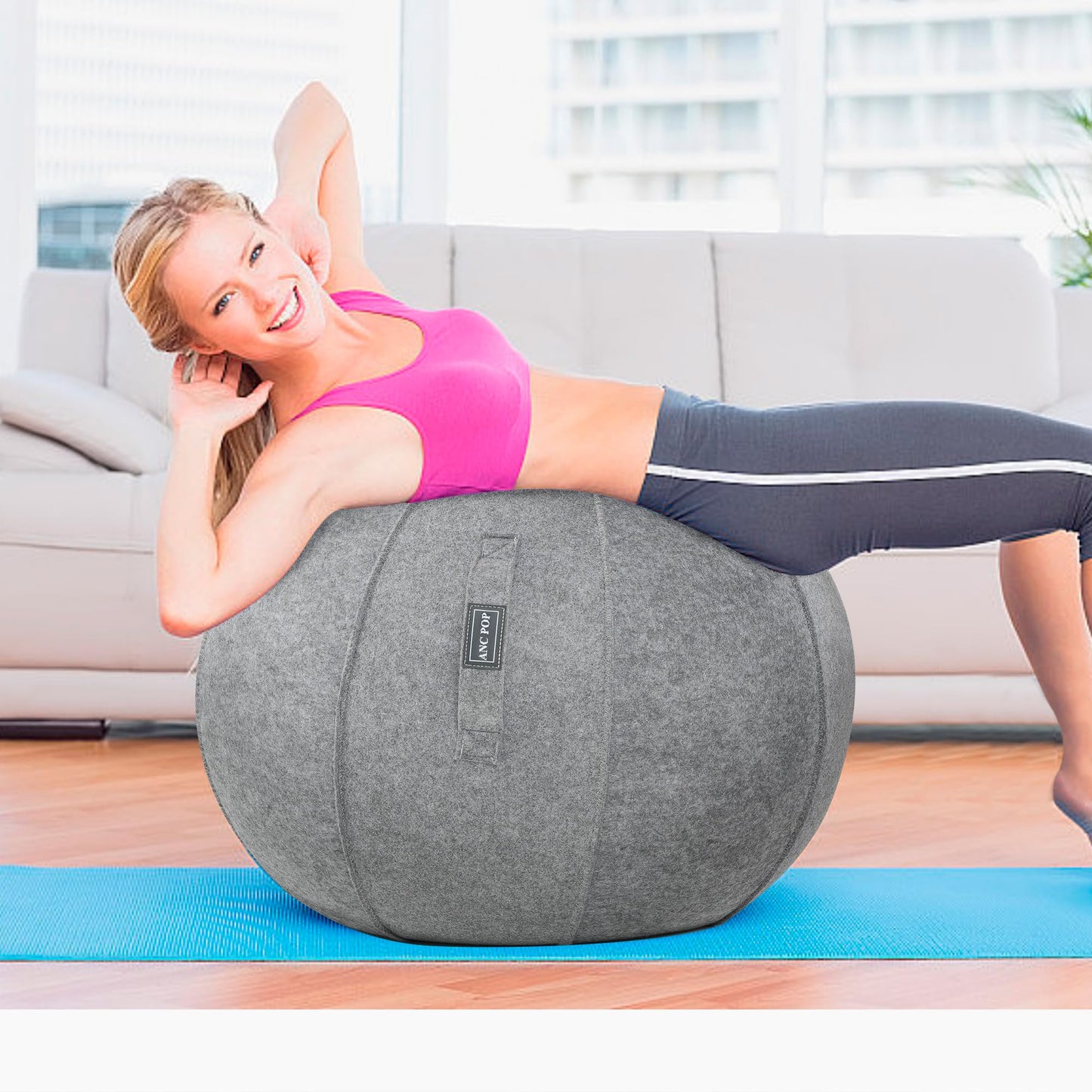 ANC POP Yoga Ball Exercise Ball, Anti Slip Stability Ball Chair, 25” Heavy Duty Large Gym Ball for Fitness, Balance and Core Workout with Cover, Easy Clean