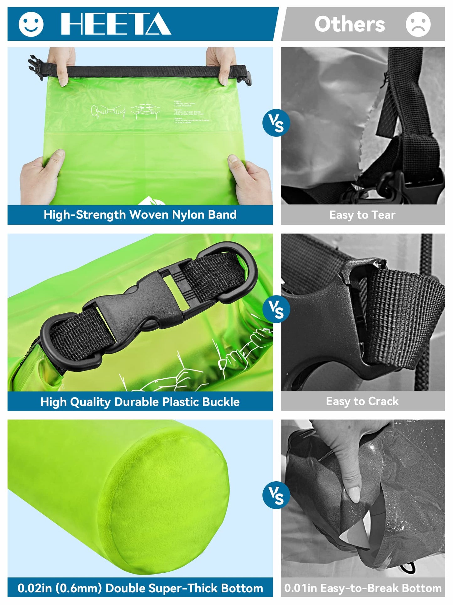 HEETA Dry Bag Waterproof for Women Men, Roll Top Lightweight Dry Storage Bag Backpack with Phone Case for Travel Swimming Boating Kayaking Paddle Board Camping Beach Accessories (Lemon Green, 5L)