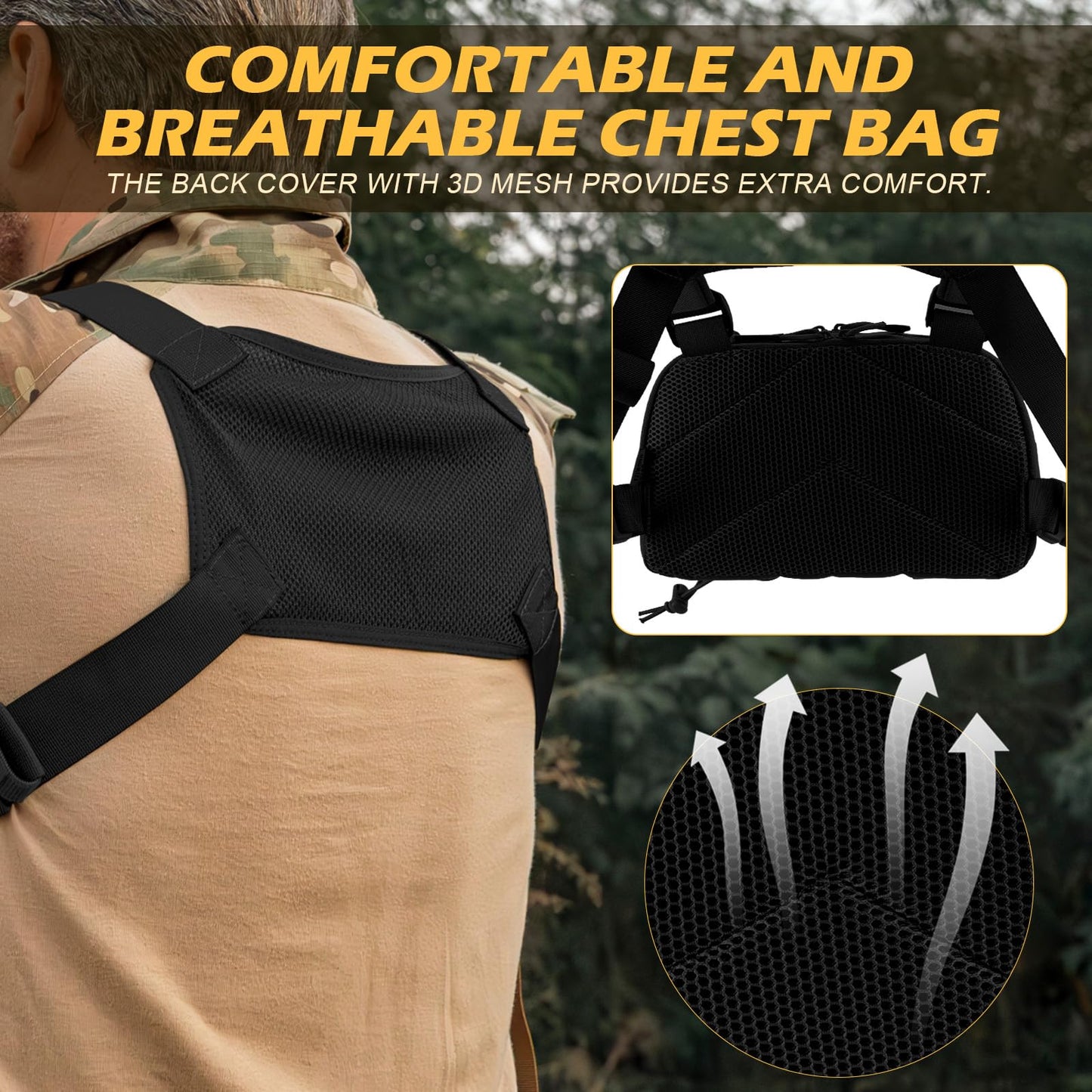 FEIWOOD GEAR Chest Pack Bag for Men, Tactical Concealed Carry Chest Pack with MOLLE，EDC Pouch Bag for Workouts, Running, Cycling, Hiking