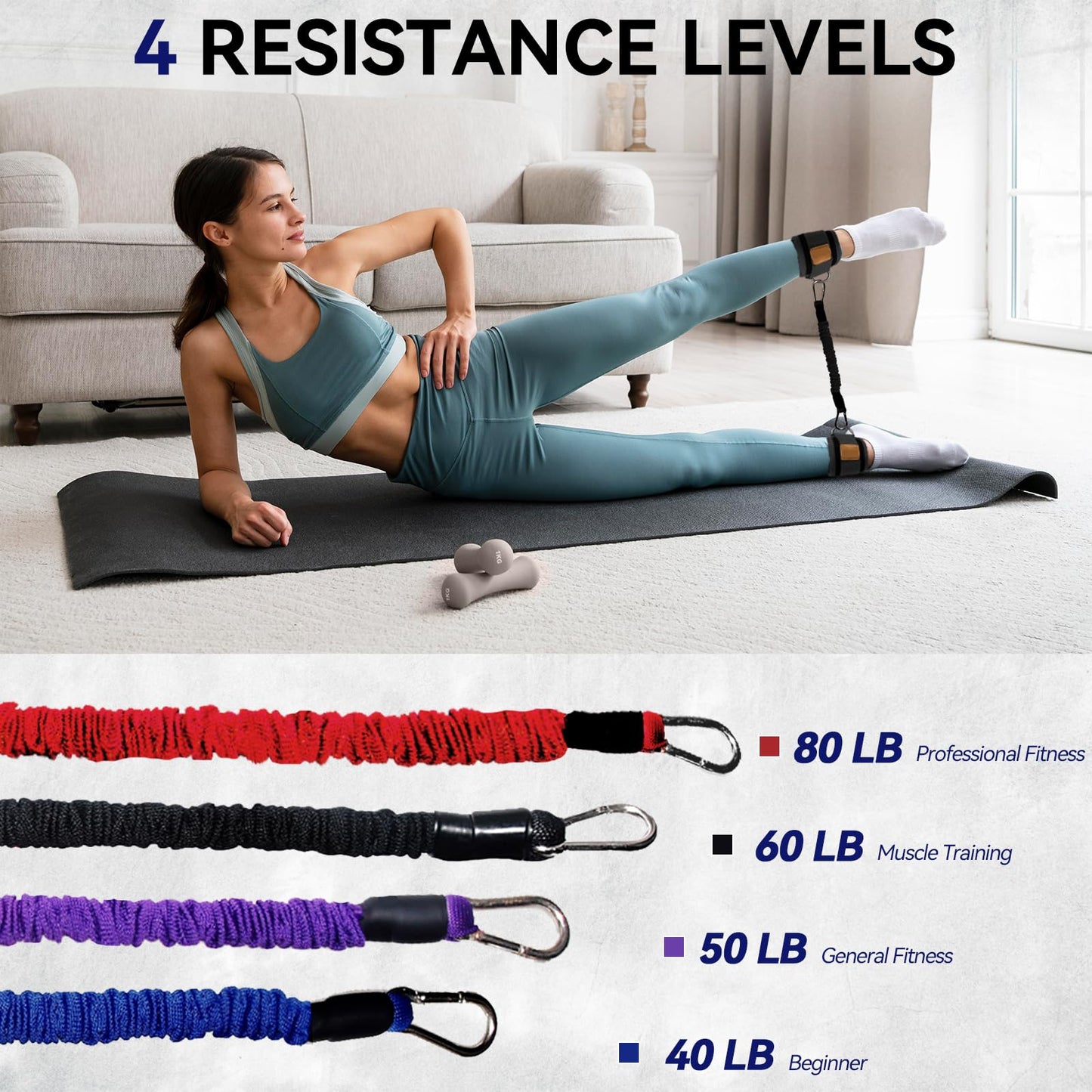 Ankle Resistance Bands with Cuffs Leg Strength Bands for Women Glutes Hip Building Exercise Bands for Working Out Fitness Yoga Martial Arts Ankle Straps for Butt Lift Exercise Equipment