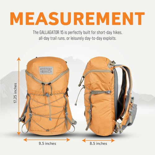 Mystery Ranch Gallagator 15 Backpack – Weather Resistant Travel Bag with Sternum Strap – Fox, 15L, S/M