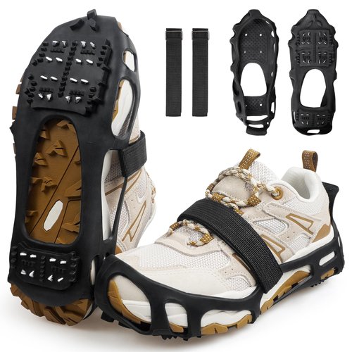 Ice Cleats for Shoes and Boots Walk Traction Crampons Anti Slip 24 Studs Ice Snow Grippers for Women Men Kids Winter Hiking Climbing Fishing Gear