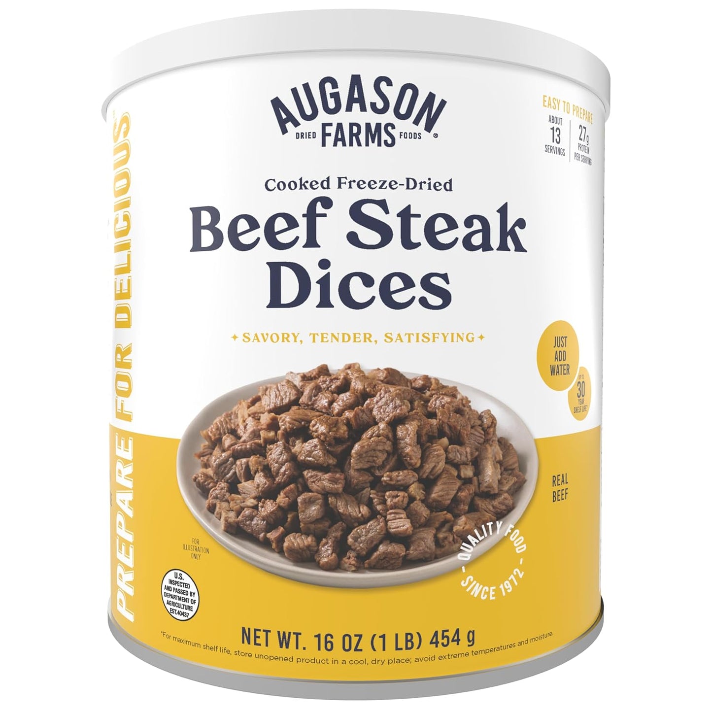Augason Farms Freeze Dried Precooked Beef Steak Dices Can, Emergency Food Supply, Everyday Meals, 13 Servings
