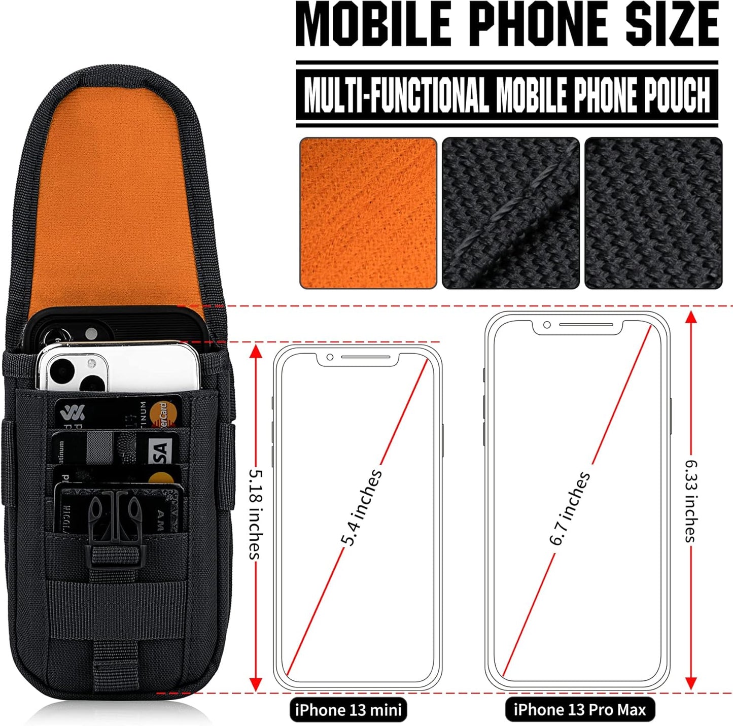 IronSeals Tactical Phone Holster Pouch, Tactical Smartphone Pouches Cellphone Case Molle Gadget Bag Molle Attachment Belt Holder Waist Bag for 4.7"-6.9" with US Flag Patch for iPhone 16 Pro/15 Pro