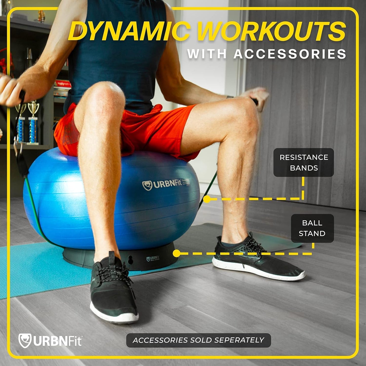 URBNFit Exercise Ball - Yoga Ball in Multiple Sizes for Workout, Pregnancy, Stability - Anti-Burst Swiss Balance Ball w/Quick Pump - Fitness Ball Chair for Office, Home, Gym