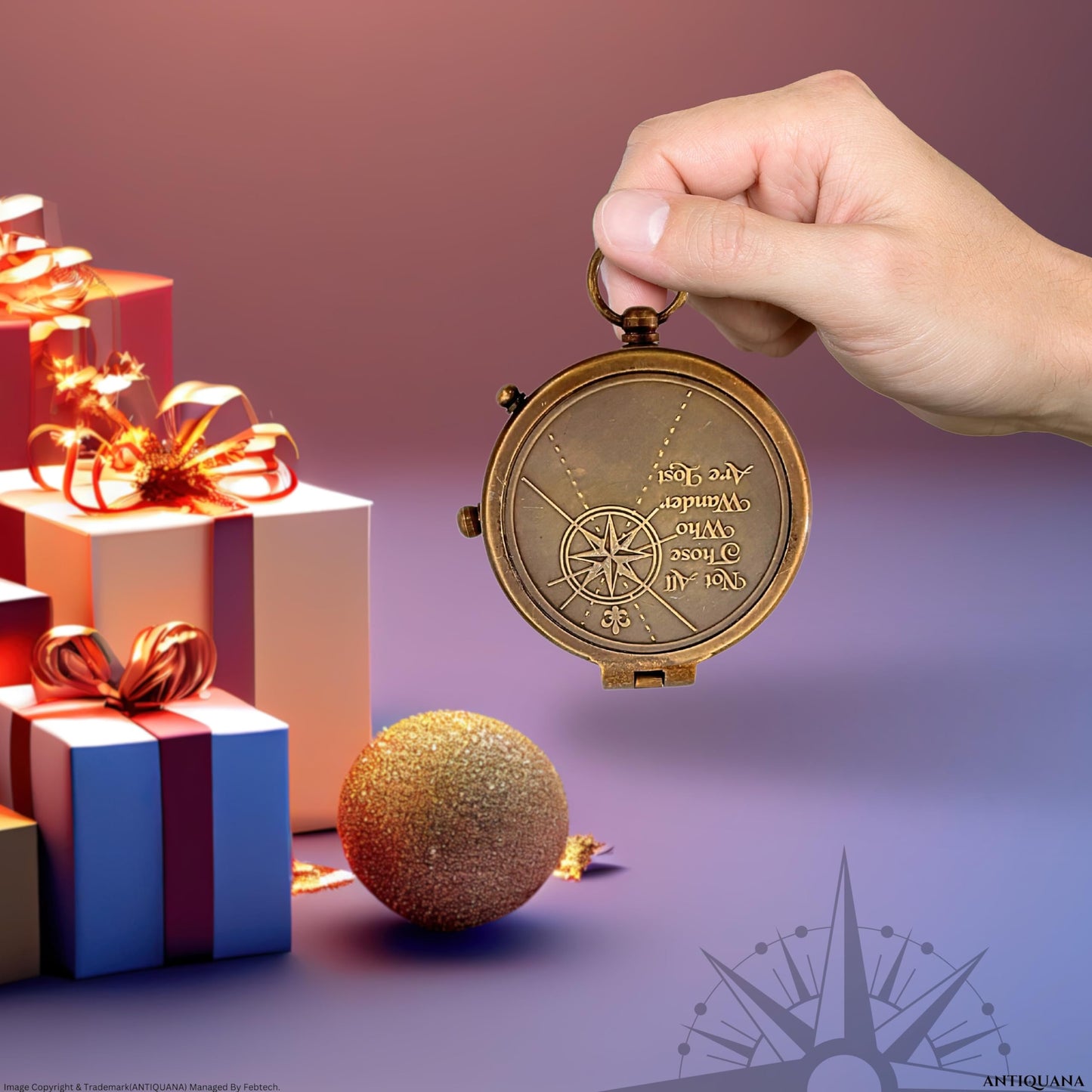 ANTIQUANA Authentic Antique Compass Presented in Artisan Wooden Box - A Treasure for Adventurers Navigate with Heritage and Class, 2 inch