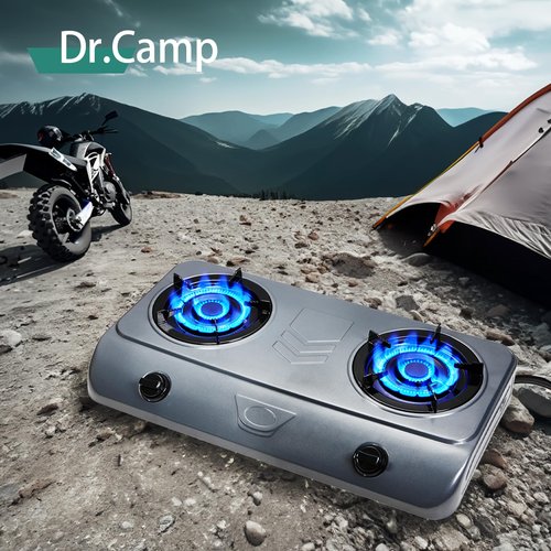 Dr.Camp 35000 BTU 2 Burner Propane Gas Stove Cooktop Outdoor Camping Stove Portable Double Burner for BBQ Boiling Frying Cooking Estufa de Gas Portátil Fogón de Gas