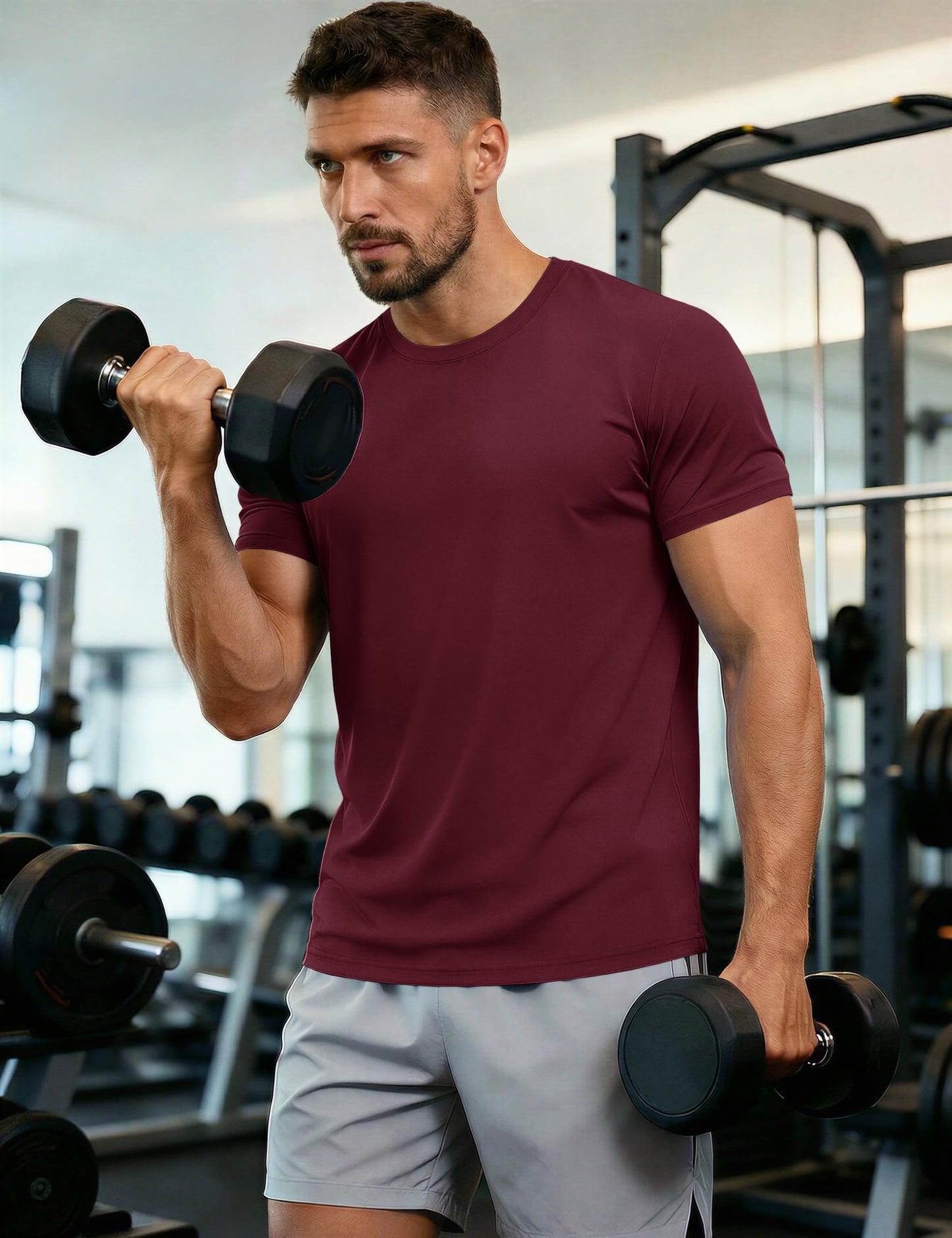MAGCOMSEN Short Sleeve T Shirt Men UV Protection Moisture Wicking T Shirts Quick Dry Active Shirts Crew Neck T Shirts Wine