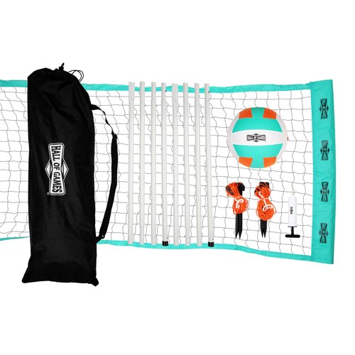 Hall of Games 20-ft Outdoor Volleyball Net and Carrying Bag Set with Adjustable Steel Poles and Official Size Volleyball Perfect for Backyards