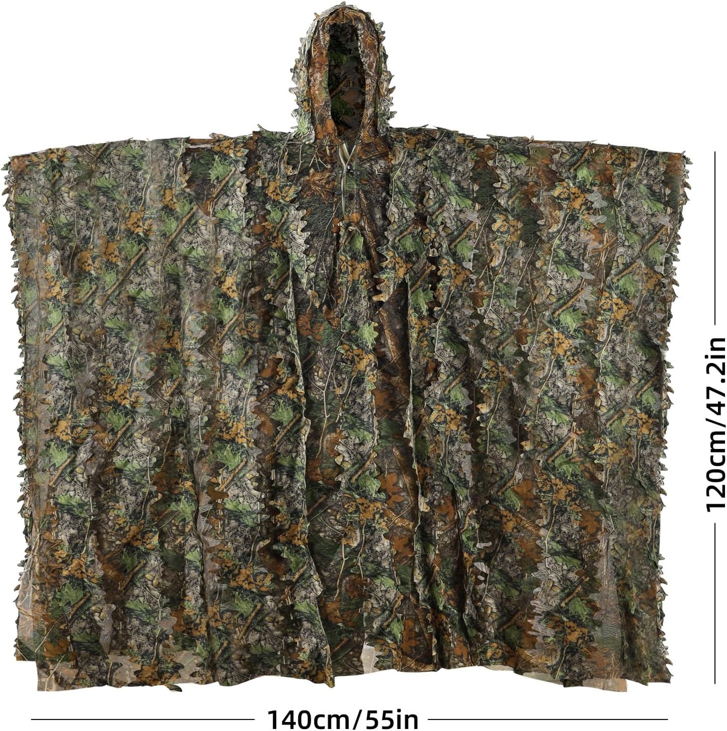 Zicac Outdoor Ghillie Suit 3d Leafy Camo Poncho for Men Hunting Bird Watch Military CS Woodland Hoodie Camouflage Cloak