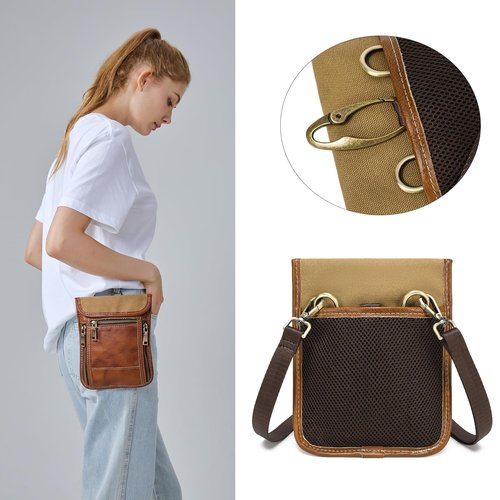 LANNSYNE Leather Sling Bag For Men Crossbody Chest Daypack fits 10.5" iPad,Leather Travel Wallet Neck Wallet Travel Pouch for Men and Women Keep Valuables Safe