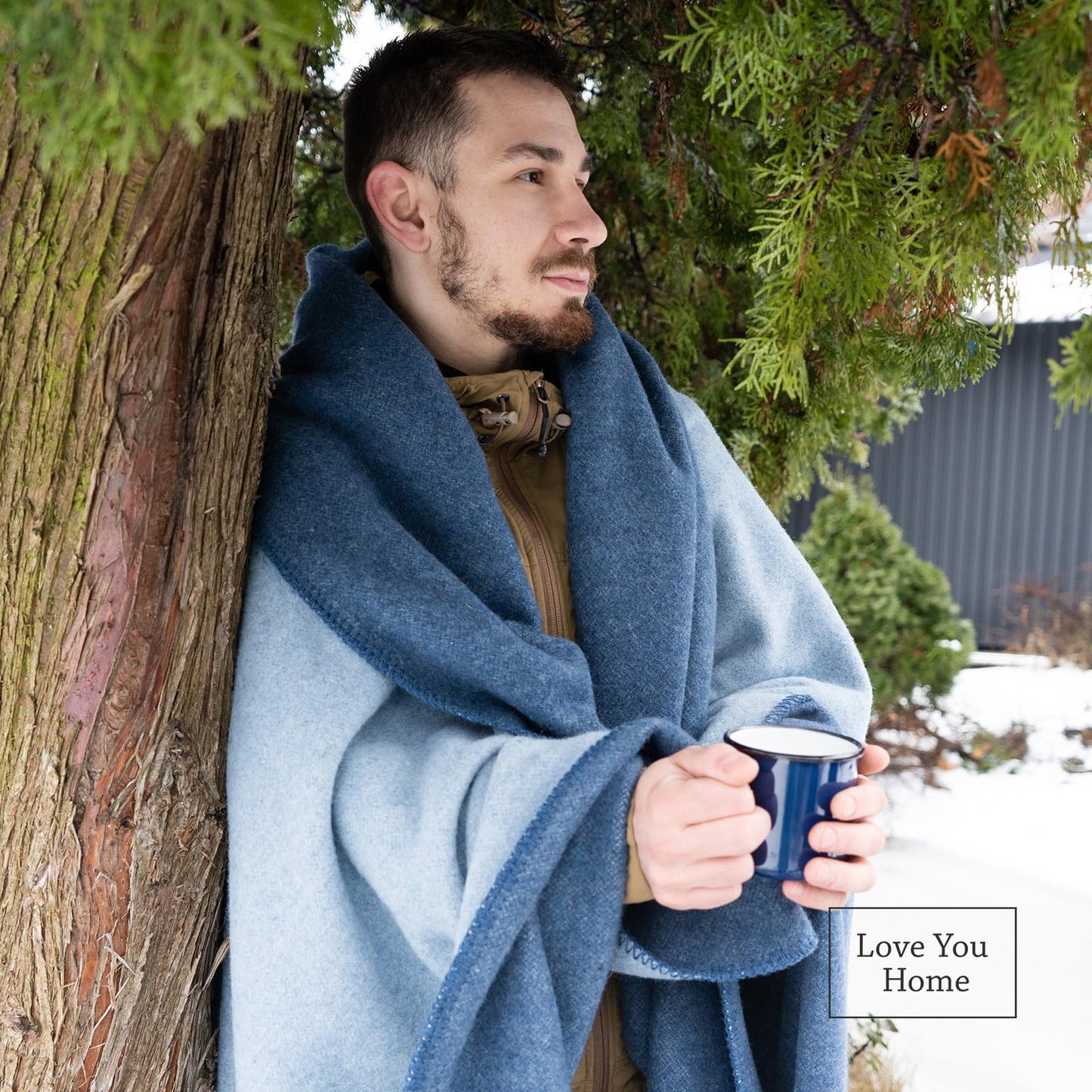 LYHome Merino Wool Blanket - Outdoor Camping and Hiking Throw, Extra Warm Army Military & Hunting Blankets for Cold Weather, Warmest Plaid Sheep Wool (51 x 67 in | Blue - Light Blue Double-Sided)