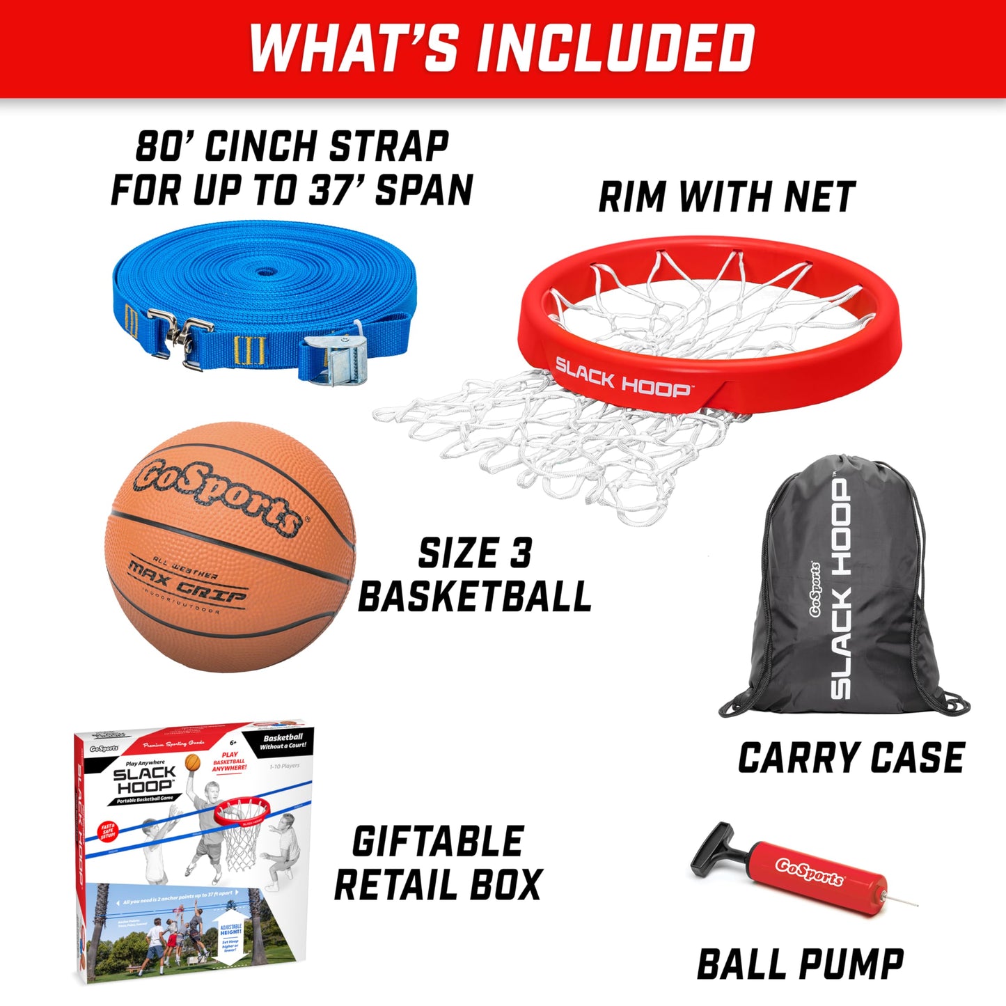 GoSports Slack Hoop Portable Basketball Game for Kids & Teens - Adjustable Height Outdoor Lawn, Beach, & Yard Game - Basketball Without a Court