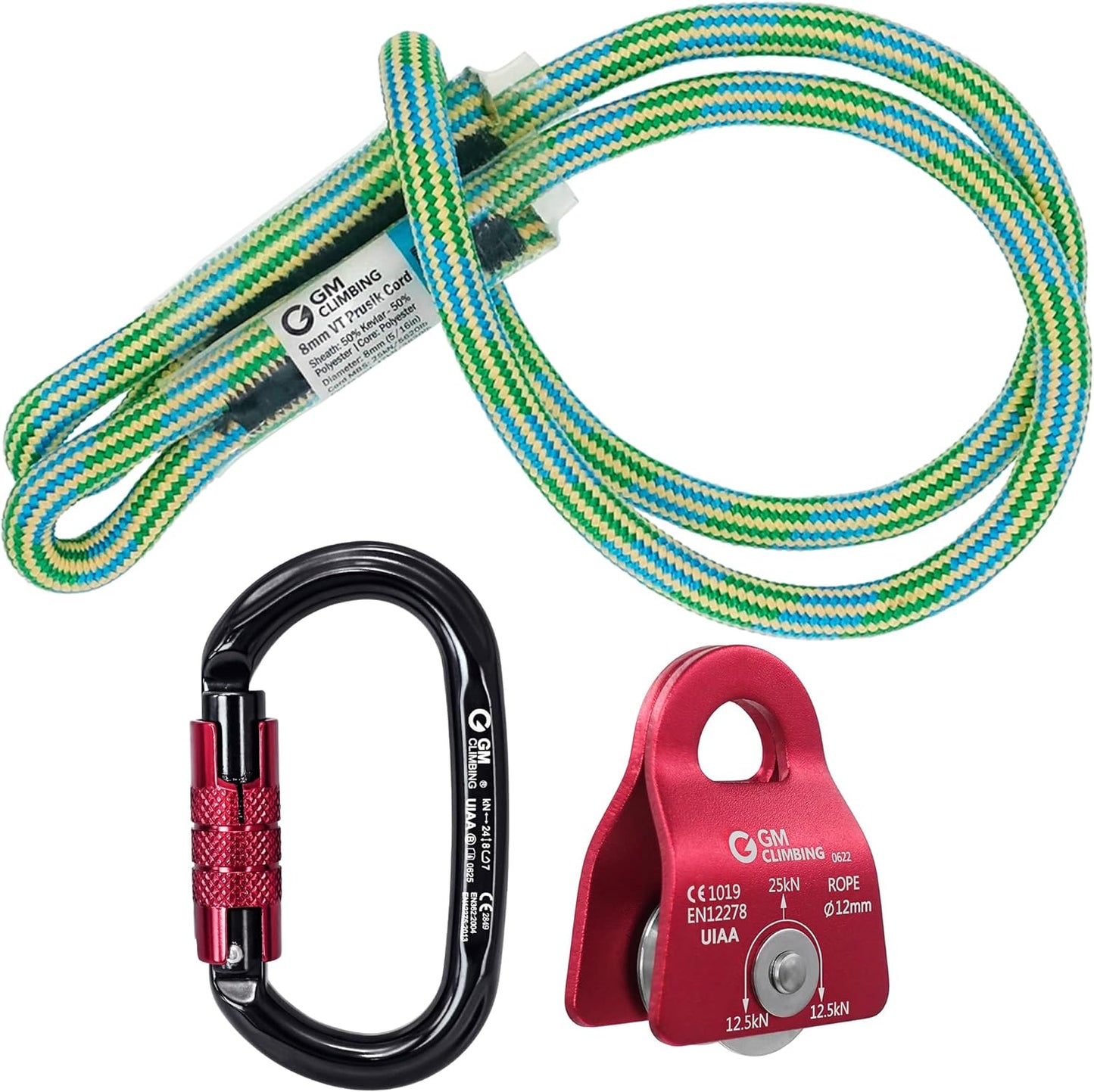 GM CLIMBING Micro Prusik Minding Pulley 25kN CE UIAA Certified 12mm Single Pulley Mobile Side Plates for Arborist Rigging Climbing Rescue