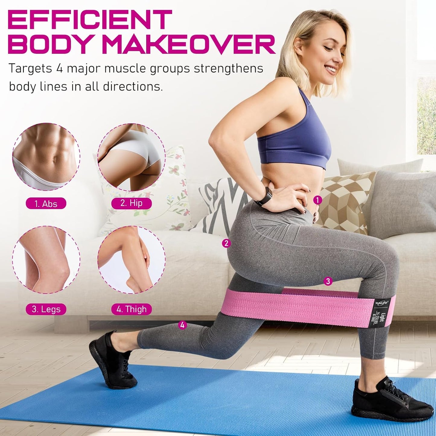 WALITO Resistance Bands for Working Out, Fabric Exercise Bands for Legs and Butt, Workout Bands for Women and Men, Booty Band for Yoga Starter Set, Pilates, Rehab, Fitness and Home Workout