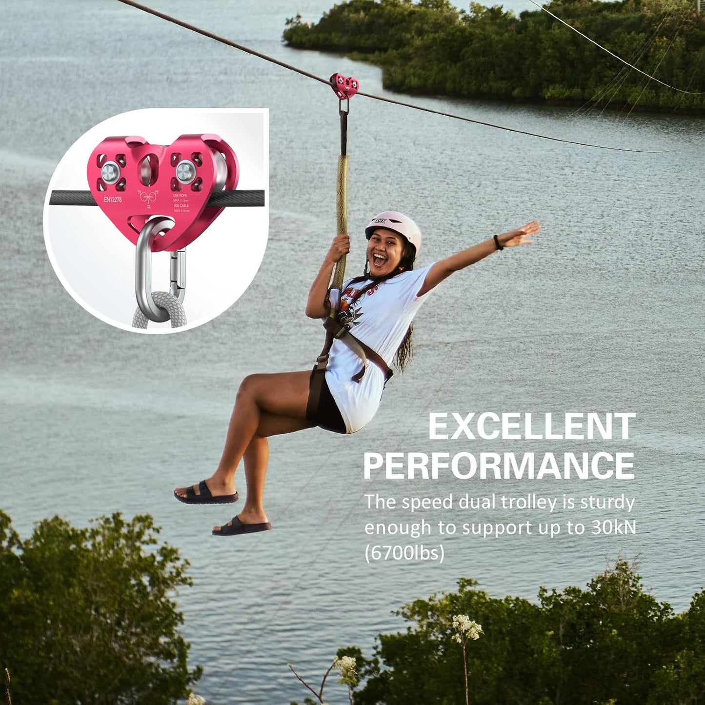 Lixada Zipline Pulley 30KN Trolley Rescue for 1/4 5/16 3/8 1/2 Cable Backyard Zipline, Hauling, Rigging and Commercial Purposes,Holds Upto 6700lbs