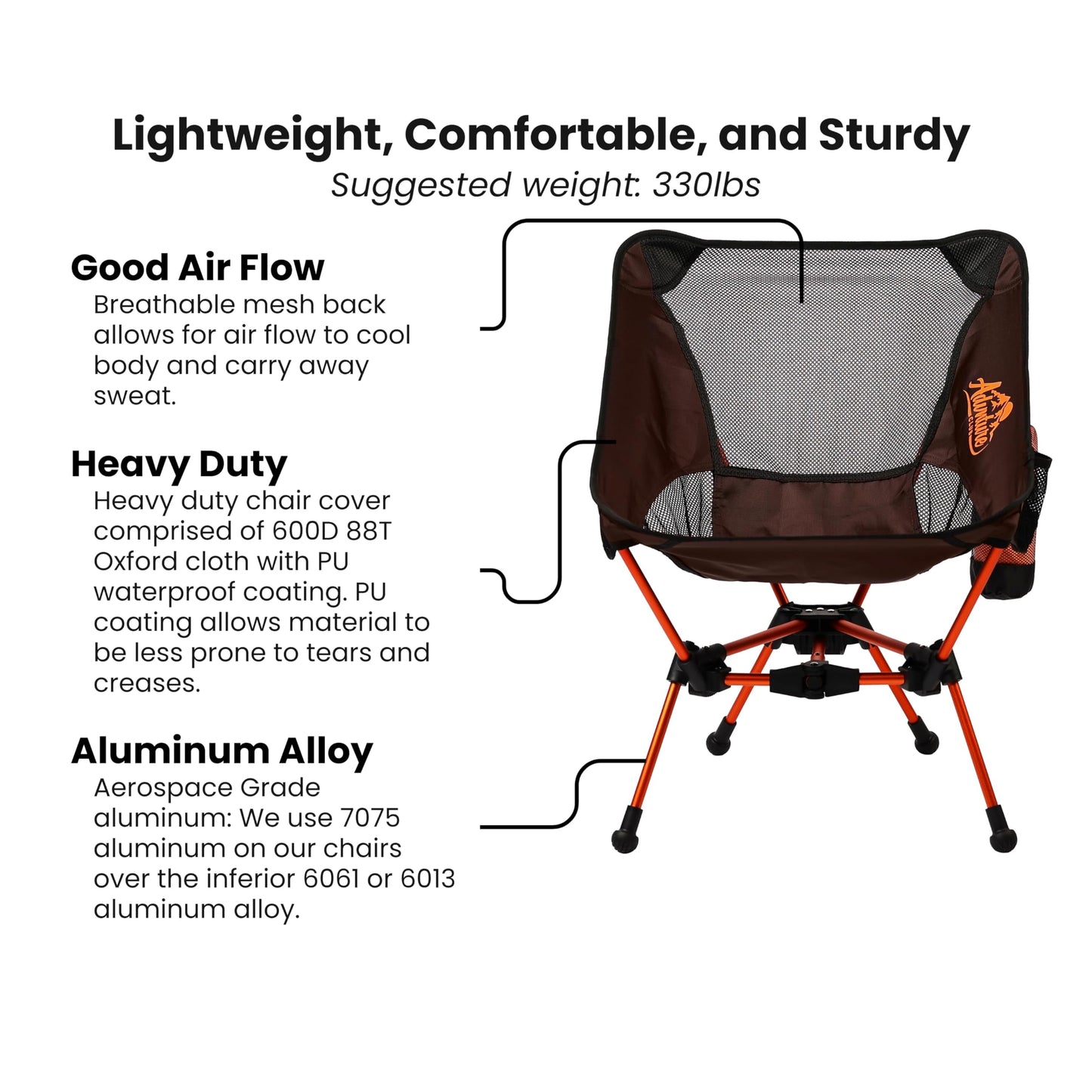 Advnture Club Portable Camping Chair with 3 Towels | Compact, Foldable & Sturdy - Lightweight Backpacking Chair for Camping, Hiking, Beach, Tailgates and More | 330 Lbs Capacity