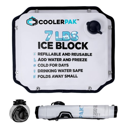 CoolerPak 7lb Refillable Reusable Ice Pack – Stays Cold for Days – Non-Toxic, Leakproof, and Suitable for Potable Drinking Water and Cold Plunge – Built Tough, Rolls Up for Easy Storage