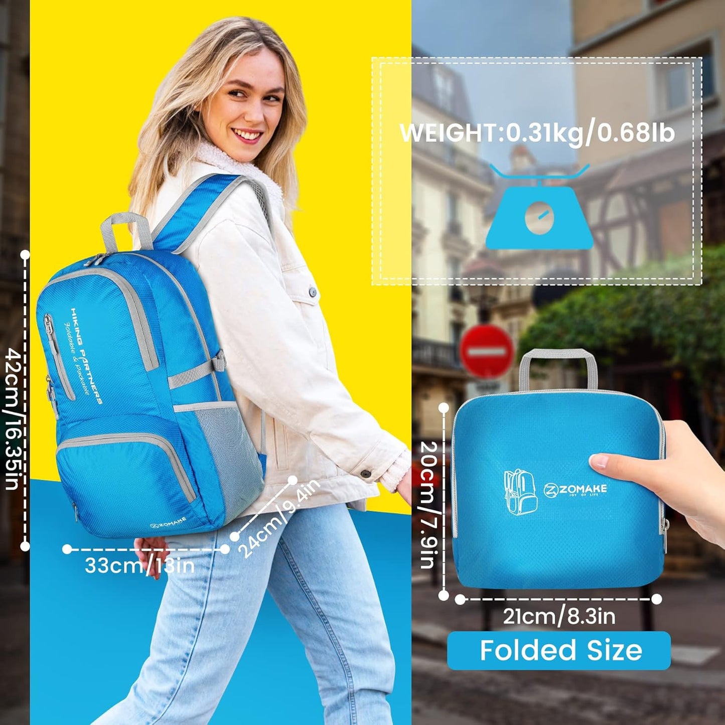 ZOMAKE Lightweight Packable Backpack - 35L Light Foldable Hiking Backpacks Water Resistant Collapsible Daypack for Travel(Dimgray)