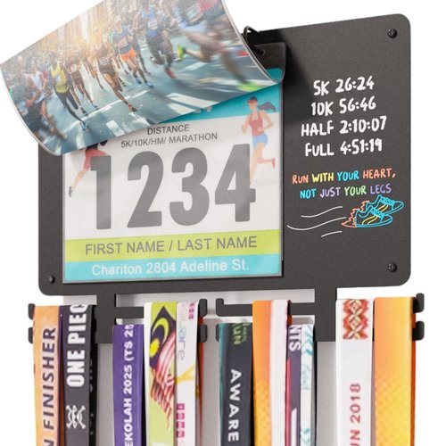 BLAUBECK Medal Hanger Display for Runners, Marathon Medal Holder Display Wall Hanger and Race Bib Boards Holder with Chalkboard Marker - Holds up to 50 Medals, 40 Race Bibs