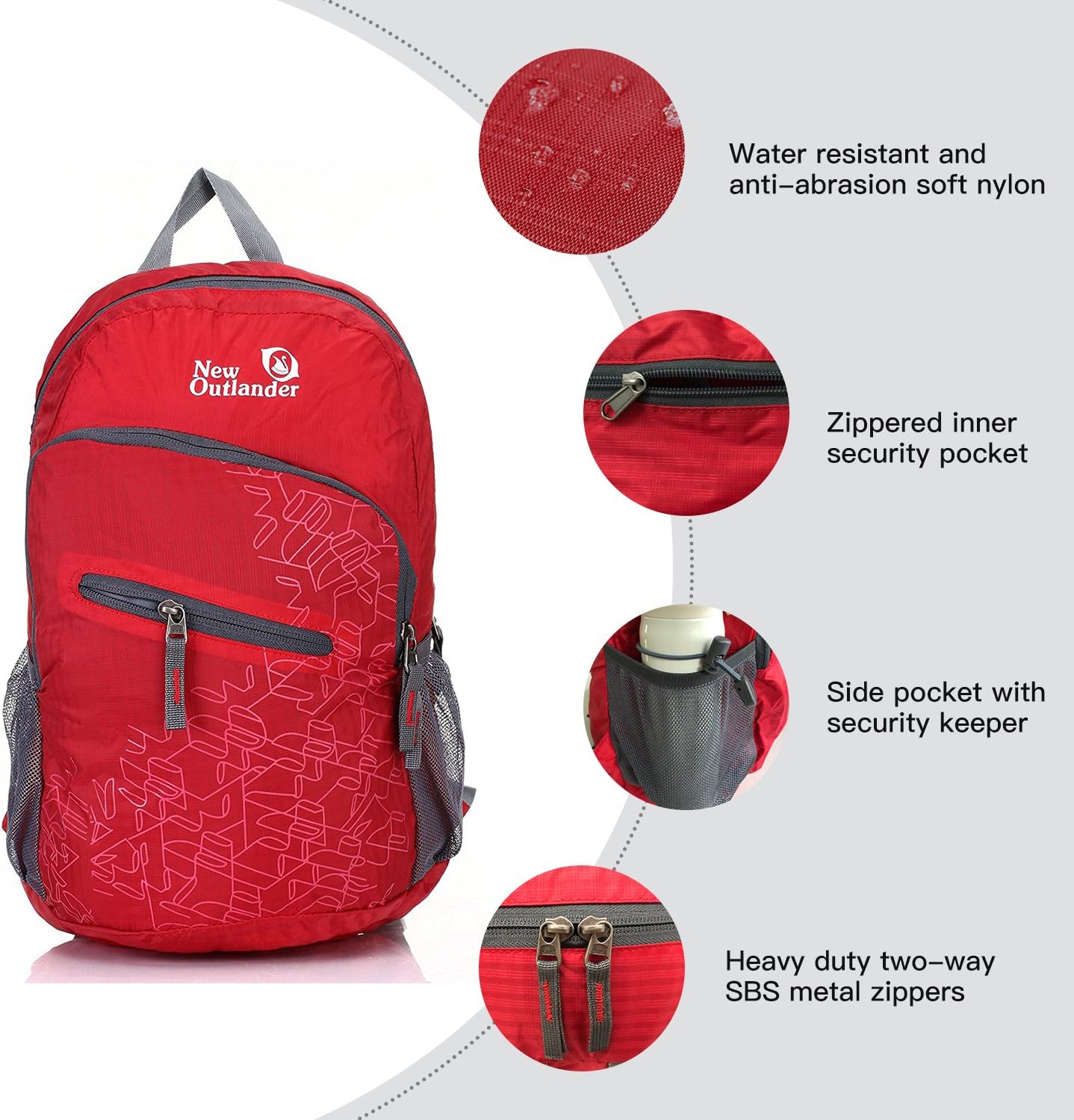 Outlander Packable Handy Lightweight Travel Hiking Backpack Daypack, Black