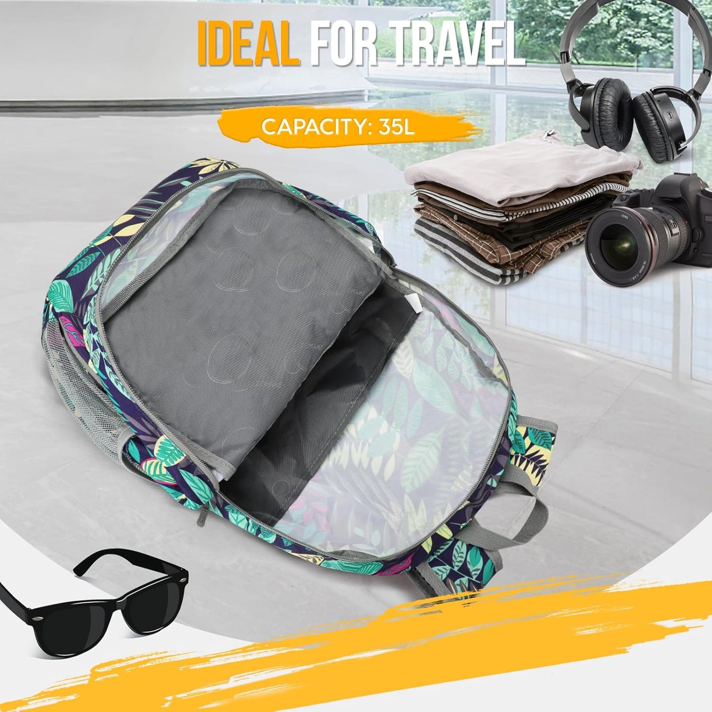 ZOMAKE Lightweight Packable Backpack 35L, Light Foldable Backpacks Water Resistant Collapsible Hiking Bag, Compact Folding Day Pack for Travel Camping(Black)