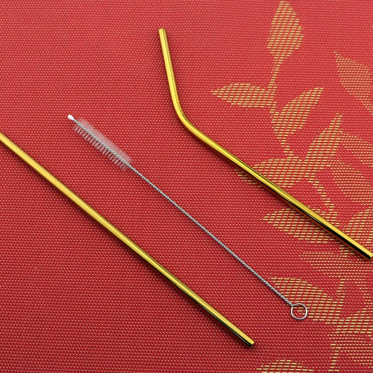 8 Pieces Stainless Steel Mirror Poblished Flatware Set Reusable Cutlery Set Travel Utensils Set with Straws for Camping Office or School Lunch,Dishwasher Safe (Rose Gold)