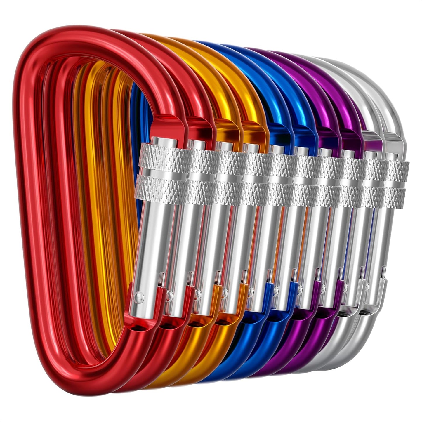 3 Inch Carabiner Clip with Screw Lock - 10 PCs Aluminum Locking Carabiner Clip, Multicolor (Red, Orange, Purple, Blue, White) D Ring for Backpack, Lightweight & Easy to Use, Cool for Camping & Hiking