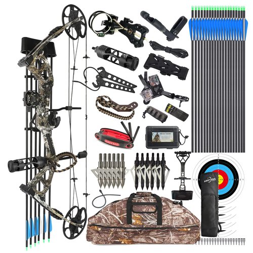 surwolf Compound Bow Kit, Hunting & Targeting, Limb Made in USA, Draw Weight 0-70 lbs Adjustable, Draw Length 9”-31",up to IBO 325FPS Speed, Package with Archery Hunting Accessories (Camo)