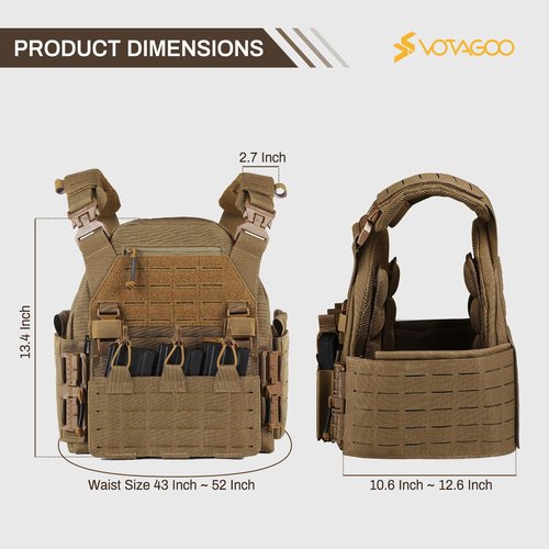 VOTAGOO GEAR Tactical Vest, Quick Release Lightweight Airsoft Vests, Adjustable Breathable Weighted Vest