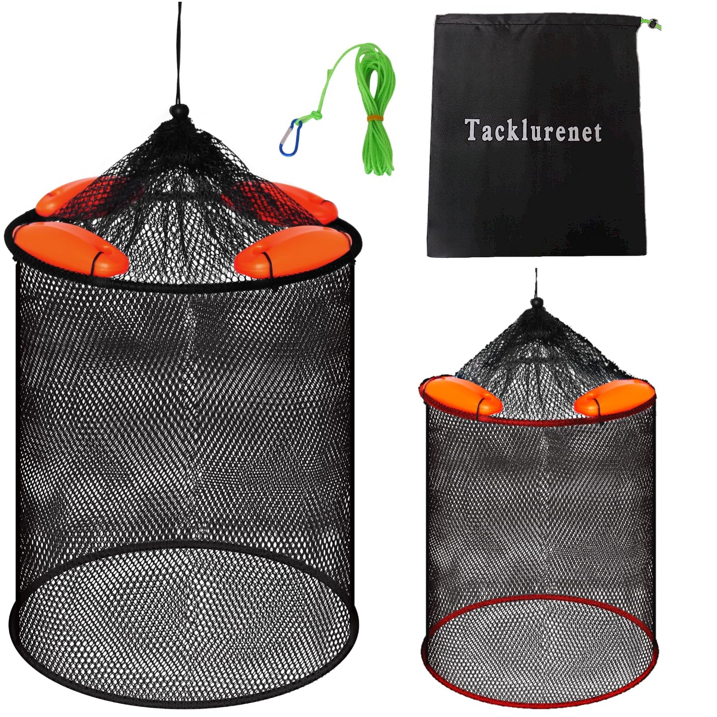 2Pcs Foldable Floating Fish Basket Fishing Basket Live Caught Fish for Kayak Fishing Accessories with Storage Bag Rubber Coated Netting and Nylon Netting Satisfy All Your Needs with Two Sizes