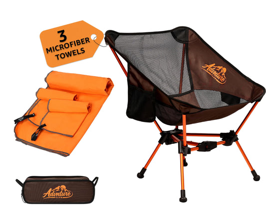 Advnture Club Portable Camping Chair with 3 Towels | Compact, Foldable & Sturdy - Lightweight Backpacking Chair for Camping, Hiking, Beach, Tailgates and More | 330 Lbs Capacity