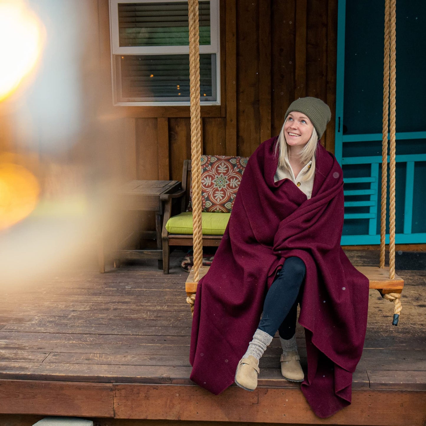 Arcturus Wine Wool Blanket and Blanket Strap Bundle