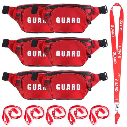 Hiboom 18 Pcs Guard Costume Supplies Guard Fanny Pack with Whistle Lanyard First Aid Hip Pack Whistle with Lanyard Adjustable Strap Zipper Pouch Red Emergency Equipment Set